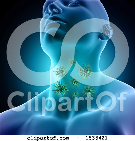 Clipart of a 3d Man with Visible Virus Cells in His Throat - Royalty Free Illustration by KJ Pargeter