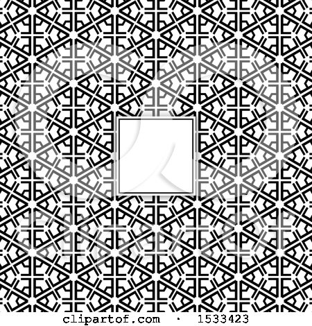 Clipart of a Blank Frame on a Black and White Pattern - Royalty Free Vector Illustration by KJ Pargeter
