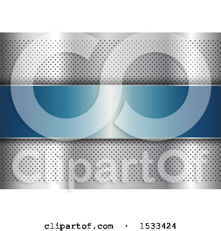 Clipart of a Blue Panel on a Perforated Metal Background - Royalty Free Vector Illustration by KJ Pargeter