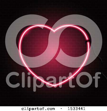 Clipart of a Pink Neon Heart over Bricks - Royalty Free Vector Illustration by KJ Pargeter