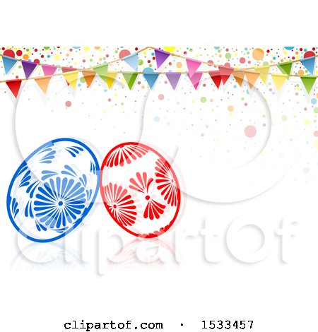 Clipart of a Party Bunting Banner over Easter Eggs - Royalty Free Vector Illustration by dero