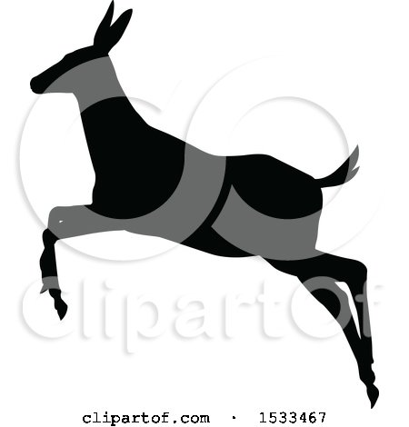 Clipart of a Black Silhouetted Deer Doe - Royalty Free Vector Illustration by AtStockIllustration
