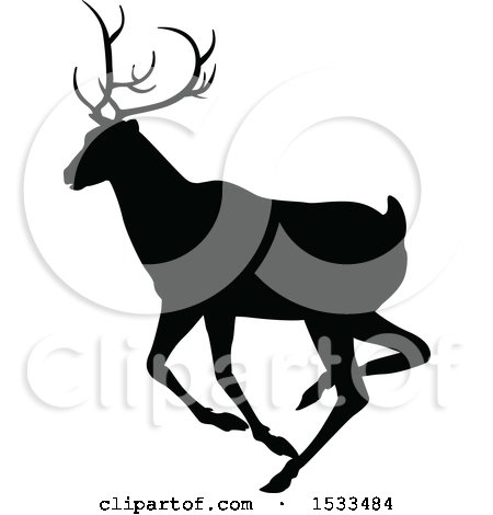Clipart of a Black Silhouetted Deer Stag Buck - Royalty Free Vector Illustration by AtStockIllustration