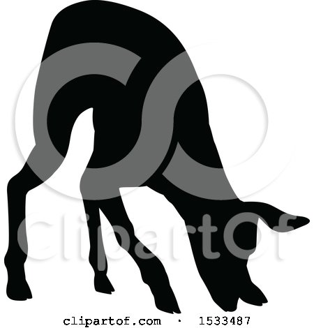 Clipart of a Black Silhouetted Deer Fawn - Royalty Free Vector Illustration by AtStockIllustration
