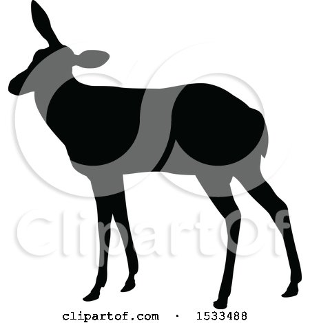 Clipart of a Black Silhouetted Deer Doe - Royalty Free Vector Illustration by AtStockIllustration