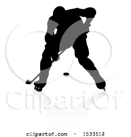 Clipart of a Silhouetted Hockey Player, with a Reflection or Shadow - Royalty Free Vector Illustration by AtStockIllustration