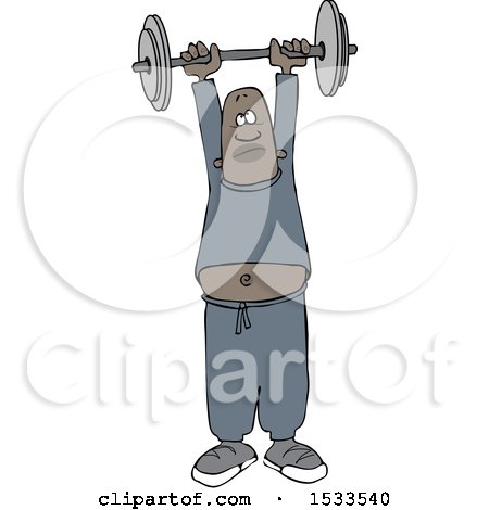 Clipart of a Black Man Working out with a Barbell - Royalty Free Vector Illustration by djart