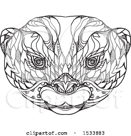 Clipart of an Asian Small Clawed Otter Face, in Black and White Zentangle Design - Royalty Free Vector Illustration by patrimonio