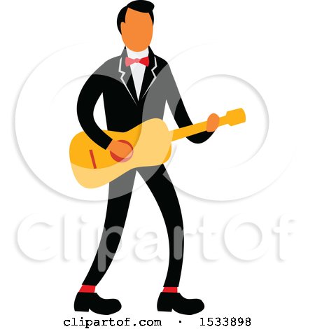 Clipart of a Male Guitarist Wearing a Tuxedo - Royalty Free Vector Illustration by patrimonio
