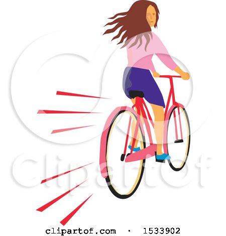 Clipart of a Girl Looking Back While Riding a Bicycle - Royalty Free Vector Illustration by patrimonio