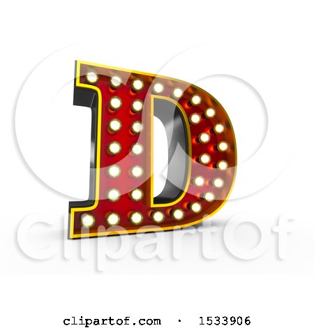 Clipart of a 3d Illuminated Theater Styled Vintage Letter D, on a White Background - Royalty Free Illustration by stockillustrations