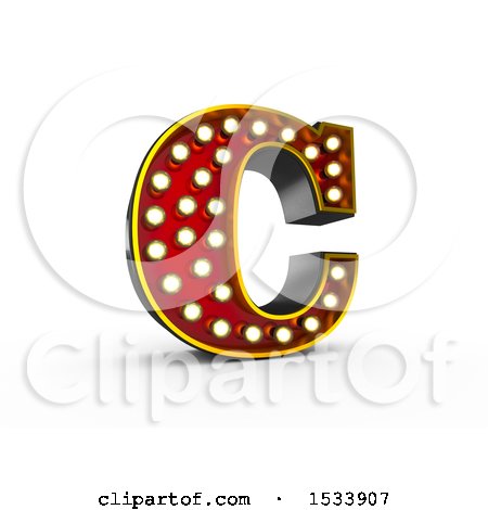 Clipart of a 3d Illuminated Theater Styled Vintage Letter C, on a White Background - Royalty Free Illustration by stockillustrations