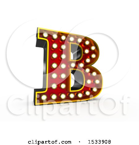 Clipart of a 3d Illuminated Theater Styled Vintage Letter B, on a White Background - Royalty Free Illustration by stockillustrations