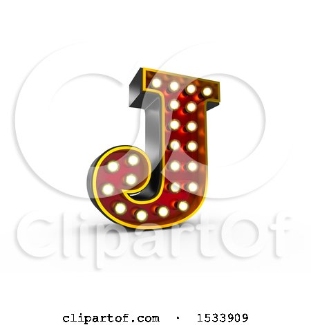 Clipart of a 3d Illuminated Theater Styled Vintage Letter J, on a White Background - Royalty Free Illustration by stockillustrations