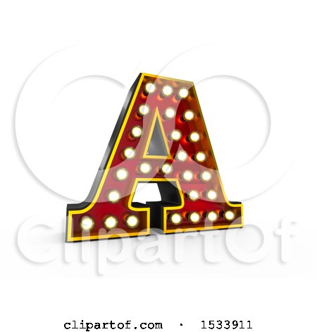 Clipart of a 3d Illuminated Theater Styled Vintage Letter A, on a White Background - Royalty Free Illustration by stockillustrations