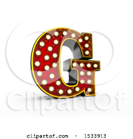 Clipart of a 3d Illuminated Theater Styled Vintage Letter G, on a White Background - Royalty Free Illustration by stockillustrations
