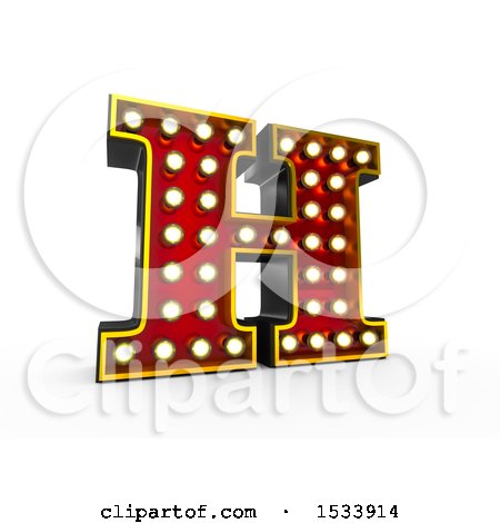 Clipart of a 3d Illuminated Theater Styled Vintage Letter H, on a White Background - Royalty Free Illustration by stockillustrations
