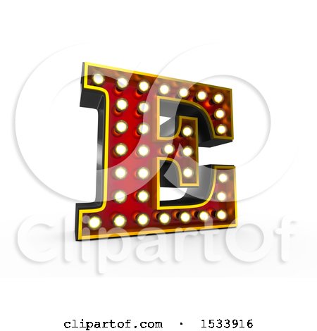 Clipart of a 3d Illuminated Theater Styled Vintage Letter E, on a White Background - Royalty Free Illustration by stockillustrations