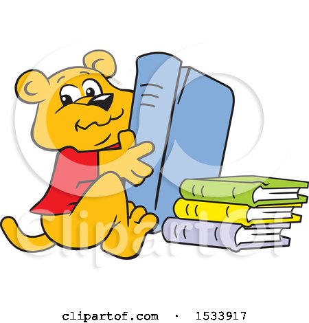 Clipart of a Panther Cub Mascot with Library Books - Royalty Free Vector Illustration by Johnny Sajem