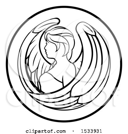Clipart of a Zodiac Horoscope Astrology Virgo Circle Design in Black and White - Royalty Free Vector Illustration by AtStockIllustration