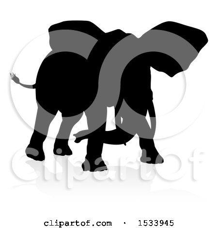 Clipart of a Silhouetted Elephant, with a Reflection on a White Background - Royalty Free Vector Illustration by AtStockIllustration