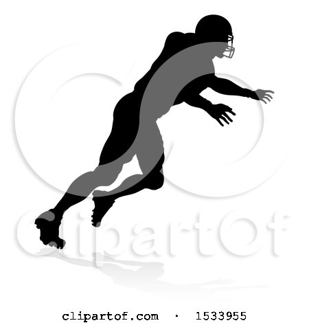 Clipart of a Silhouetted Football Player with a Reflection or Shadow, on a White Background - Royalty Free Vector Illustration by AtStockIllustration