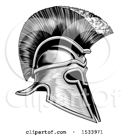 Clipart of a Grayscale Spartan Helmet - Royalty Free Vector Illustration by AtStockIllustration