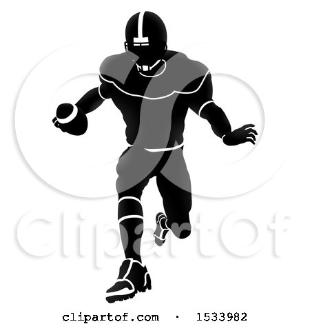Clipart of a Silhouetted American Football Player Charging - Royalty Free Vector Illustration by AtStockIllustration