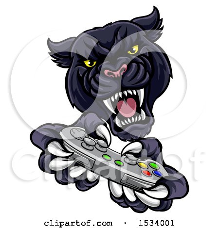 Clipart of a Black Panther Using a Video Game Controller - Royalty Free Vector Illustration by AtStockIllustration