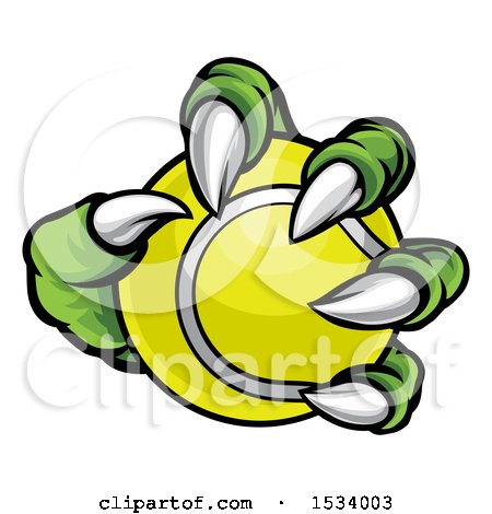 Clipart of a Green Monster Claw Holding a Tennis Ball - Royalty Free Vector Illustration by AtStockIllustration