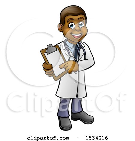 Clipart of a Full Length Friendly Black Male Doctor Holding a Clipboard - Royalty Free Vector Illustration by AtStockIllustration