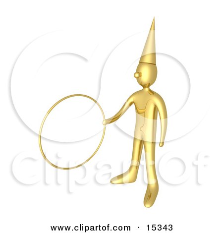 Golden Clown Wearing A Pointed Hat, Holding Out A Hoop While Performing A Magic Trick At A Circus, Birthday Party Or Carnival Clipart Illustration Image by 3poD