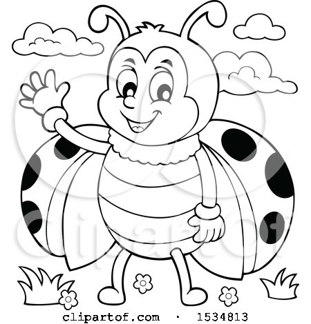 Clipart of a Black and White Ladybug Waving - Royalty Free Vector Illustration by visekart