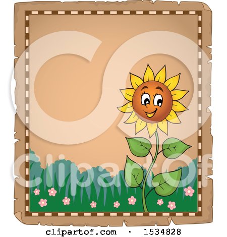 Clipart of a Parchment Border of a Sunflower Character - Royalty Free Vector Illustration by visekart