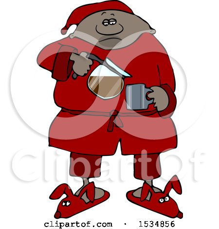 Clipart of a Cartoon Black Man in Slippers and Pajamas, Pouring His Morning Coffee - Royalty Free Vector Illustration by djart