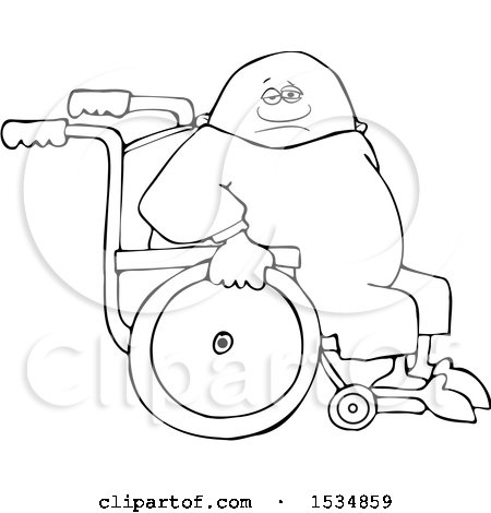 Clipart of a Cartoon Lineart Black Man in a Wheelchair - Royalty Free Vector Illustration by djart