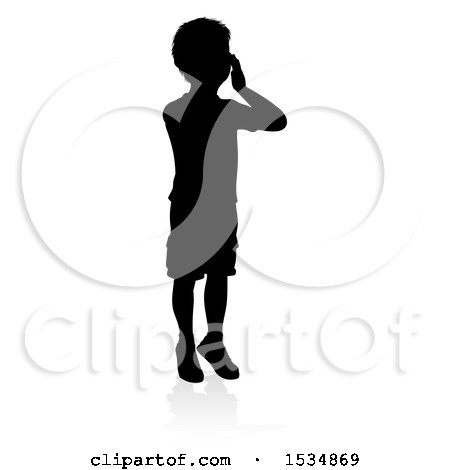 Clipart of a Silhouetted Boy Hollering with a Reflection or Shadow, on a White Background - Royalty Free Vector Illustration by AtStockIllustration