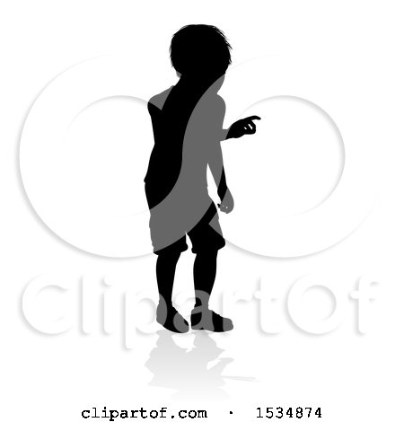 Clipart of a Silhouetted Boy with a Reflection or Shadow, on a White Background - Royalty Free Vector Illustration by AtStockIllustration
