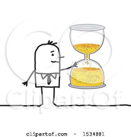 Clipart of a Stick Business Man Holding an Hourglass - Royalty Free Vector Illustration by NL shop