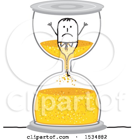 Clipart of a Stick Business Man Being Sucked into an Hourglass - Royalty Free Vector Illustration by NL shop