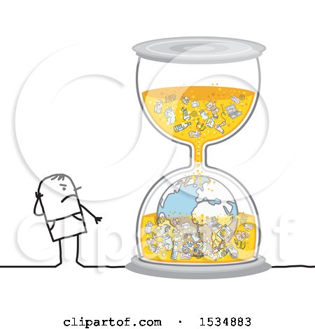 Clipart of a Stick Man Looking at a Polluted Hourglass - Royalty Free Vector Illustration by NL shop