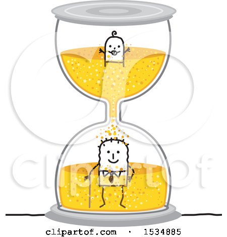 Clipart of a Stick Baby and a Senior Man in an Hourglass - Royalty Free Vector Illustration by NL shop