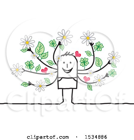Clipart of a Stick Man with Spring Branch Arms - Royalty Free Vector Illustration by NL shop