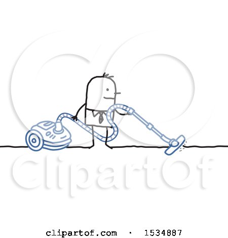 Clipart of a Stick Business Man or Sales Guy Using a Vacuum - Royalty Free Vector Illustration by NL shop