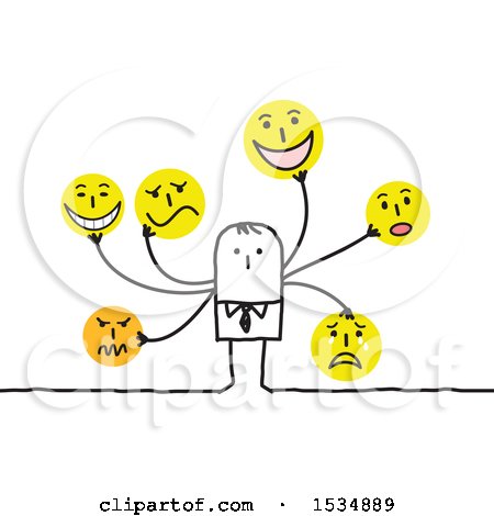 Clipart of a Stick Business Man with Many Smiley Faces - Royalty Free Vector Illustration by NL shop