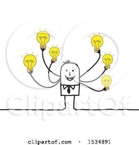 Clipart of a Creative Stick Business Man with Many Ideas - Royalty Free Vector Illustration by NL shop
