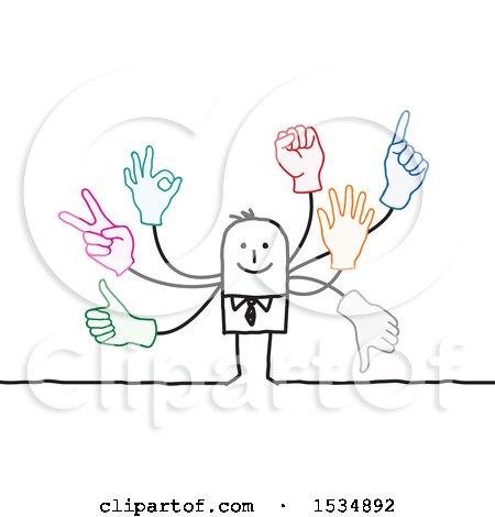 Clipart of a Stick Business Man with Many Hand Gestures - Royalty Free Vector Illustration by NL shop