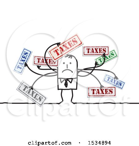 Clipart of a Stick Business Man Overwhelmed with Taxes - Royalty Free Vector Illustration by NL shop