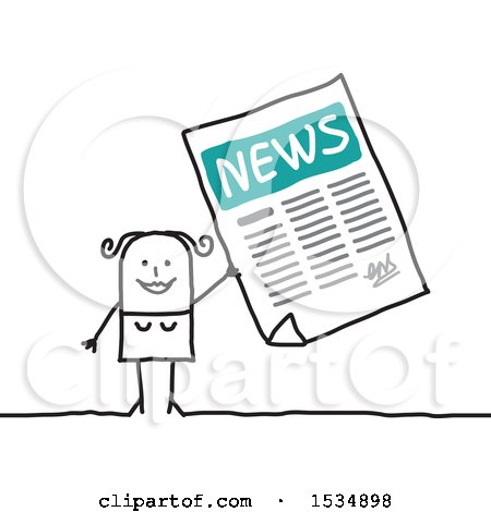 Clipart of a Stick Woman Holding up a Newspaper - Royalty Free Vector Illustration by NL shop