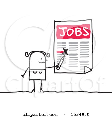 Clipart of a Stick Woman Job Hunting - Royalty Free Vector Illustration by NL shop